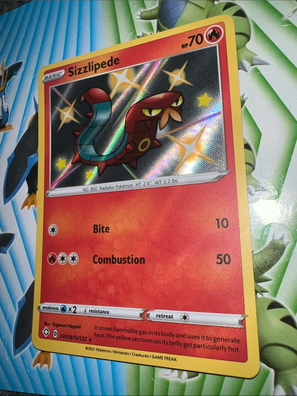Pokemon Sizzlipede Holo Trading Card - Red, Orange, Blue